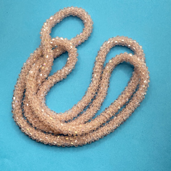 Glass Pink Faceted Twisted Beads Long Necklace Over-The-Head Style Heavy Chunky - Picture 6 of 11